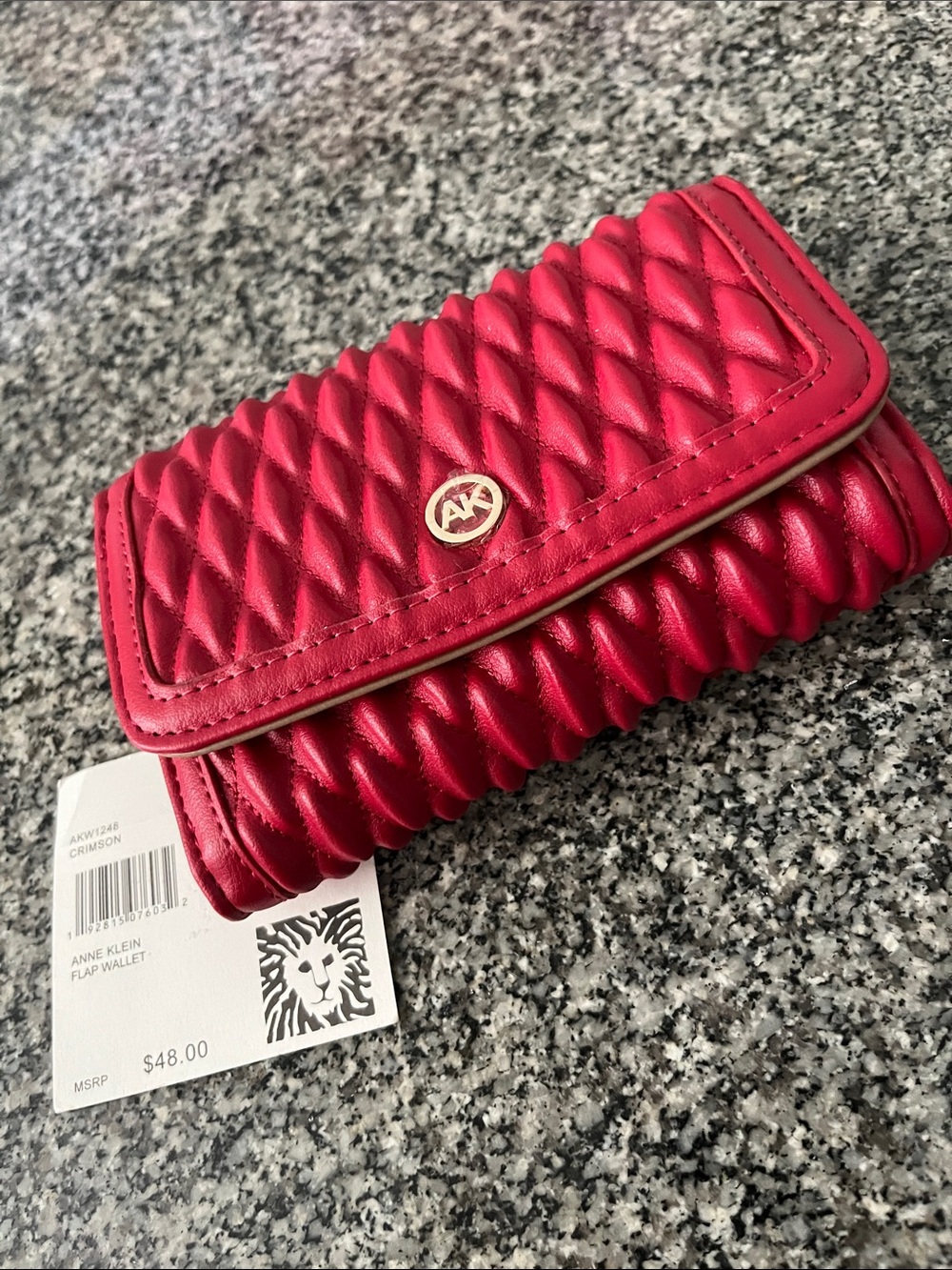 Anne Klein Crimson Quilted Flap Wallet with Gold Logo